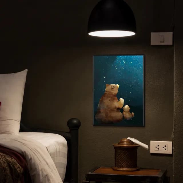 【菠蘿選畫所】星空下的願望 -70x100cm(可愛熊熊親子掛畫/插畫/父親節禮物/遊戲房佈置)