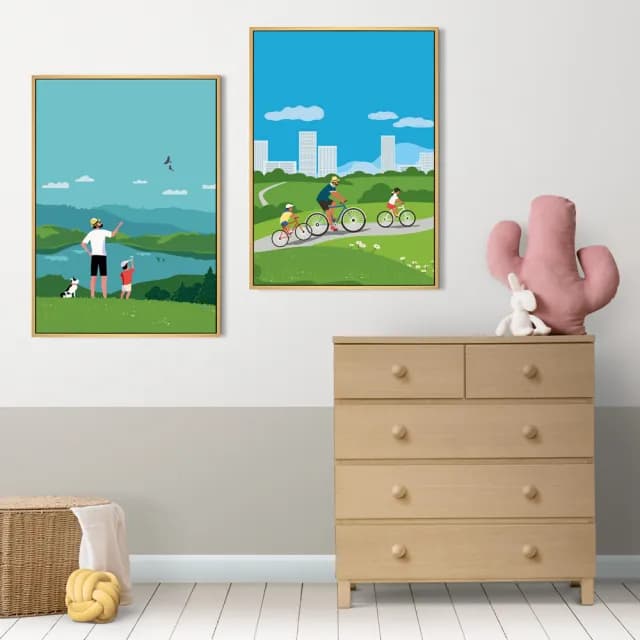 【菠蘿選畫所】跟著老爸出遊去II - 42x60cm(親子插畫掛畫/父親節禮物/療癒小物)