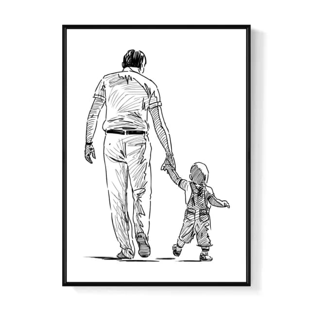 【菠蘿選畫所】最美的回憶 - 50x70cm(親子插畫掛畫/父親節禮物/黑白手繪感爸爸掛畫)