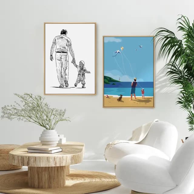 【菠蘿選畫所】最美的回憶 - 50x70cm(親子插畫掛畫/父親節禮物/黑白手繪感爸爸掛畫)