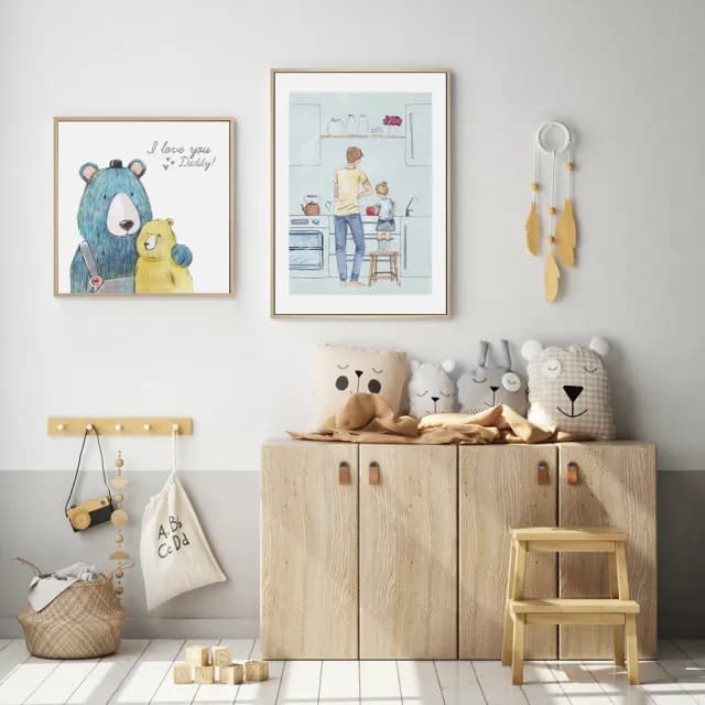 【菠蘿選畫所】和爸爸的烹飪時光 - 42x60cm(手繪親子掛畫/父親節禮物/遊戲房佈置/菠蘿選畫所)