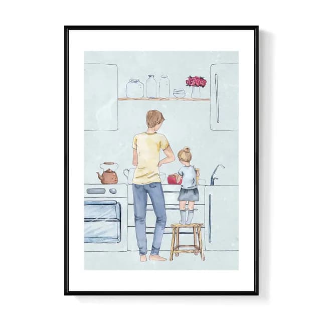 【菠蘿選畫所】和爸爸的烹飪時光 - 50x70cm(手繪親子掛畫/父親節禮物/遊戲房佈置/菠蘿選畫所)