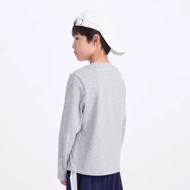 【GAP】兒童裝 Logo純棉印花圓領長袖T恤-灰色(646074)