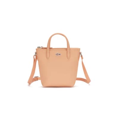 【LACOSTE】母親節禮物 包款-L.12.12 概念壓紋小型拉鍊手提包(橘色)