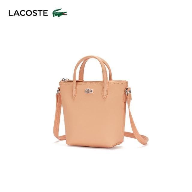 【LACOSTE】母親節禮物 包款-L.12.12 概念壓紋小型拉鍊手提包(橘色)