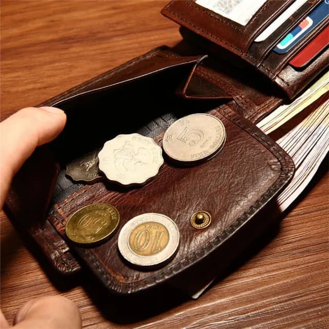 【MoonDy】父親節禮物 男生錢包 牛皮短夾 土防盜短夾 皮包 錢包 仿刮短夾 真皮短夾-復古牛皮 2折皮 黑色短