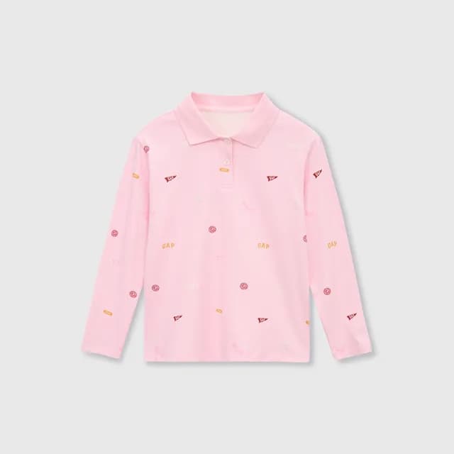 【GAP】女童裝 Logo純棉印花長袖POLO衫-粉色(646218)