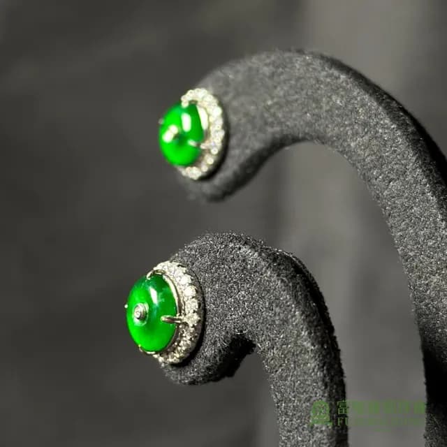 【Fubibaoding jeweler 富璧寶鼎珠寶】老坑玻璃種綠甜甜圈鑽石耳環(天然A貨 翡翠 送禮 情人節)