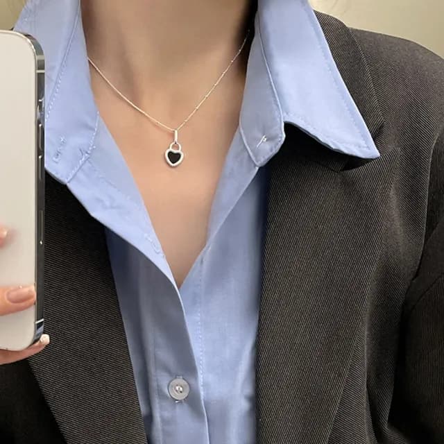 【KT DADA】情人節禮物 包包 項鍊 純銀項鍊 女項鍊 愛心項鍊 寶石項鍊 復古項鍊 黑瑪瑙項鍊 項鍊吊墜 氣質