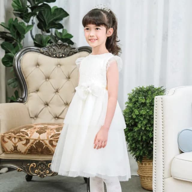 【ANNY’S 安妮公主】童裝 亮片蕾絲拼接秋冬款禮服(2205米白 花童 畢業禮服 婚禮 全家福)