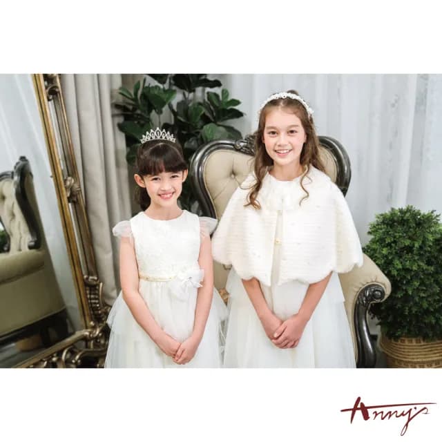 【ANNY’S 安妮公主】童裝 亮片蕾絲拼接秋冬款禮服(2205米白 花童 畢業禮服 婚禮 全家福)