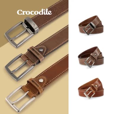 【Crocodile】鱷魚皮件 休閒打洞皮帶 真皮皮帶 男女適用 中性皮帶 35MM-綜合皮帶商品(送禮推薦 