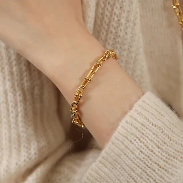 【LEEHER】雙11 馬蹄扣手鏈/U型鎖扣手鏈/銀手鍊/小眾設計/金手鍊/韓國手鍊/情人節禮物/鏈條項鍊