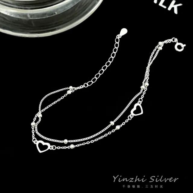 【LEEHER】雙11 女生/純銀手鍊/手鍊女/雙層手鍊/愛心手鍊/ins手鏈/手環/心形/閨蜜手鍊/韓國手鍊