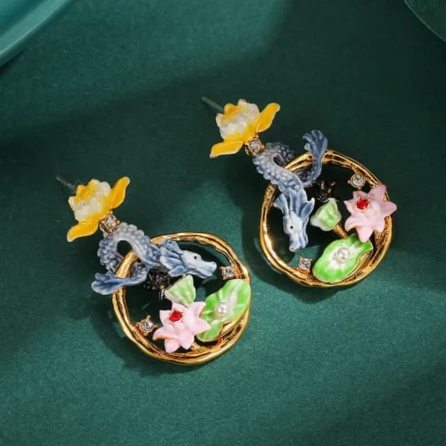 【巴黎精品】現貨+預購 耳環琺瑯耳飾(蓮蓬荷花青龍鑲鑽女飾品a1gf21)