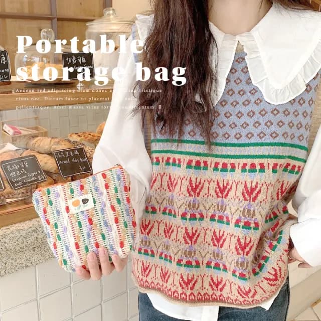 【收收小物】雙11 ins彩虹編織小收納包(化妝包 衛生棉包  隨身包 零錢包 零錢袋 急救包