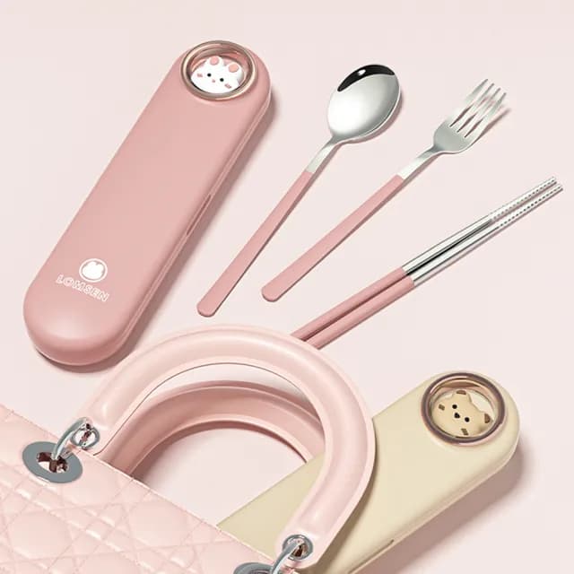 【BonBon naturel】304不鏽鋼環保餐具三件組附盒(筷子/餐具/湯匙/叉子/餐勺/野餐/露營/環保餐具組)