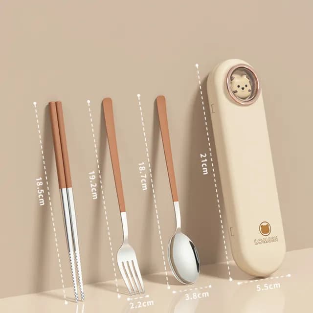 【BonBon naturel】304不鏽鋼環保餐具三件組附盒(筷子/餐具/湯匙/叉子/餐勺/野餐/露營/環保餐具組)