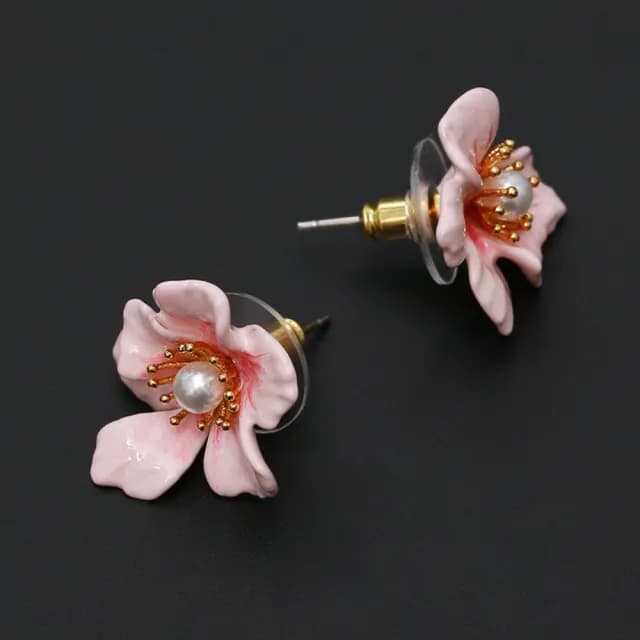 【巴黎精品】現貨+預購 耳環琺瑯耳飾(粉色花朵珍珠不對稱女飾品2款a1gf25)