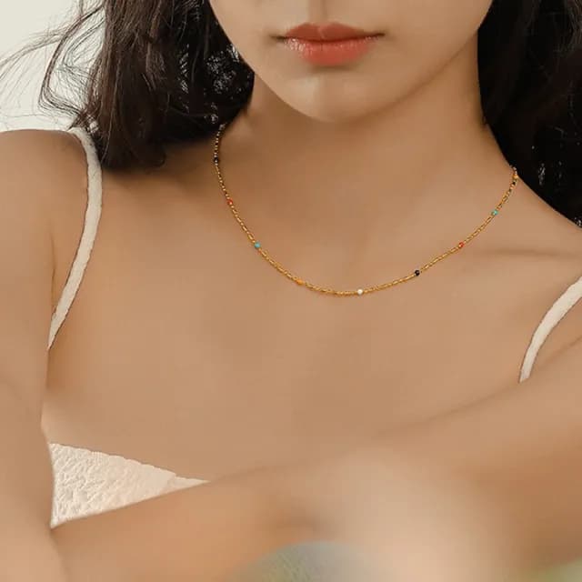 【LEESA】情人節禮物 七夕 細項鏈\鎖骨鏈\串珠項鍊\IU同款\閨蜜項鍊\招財項鍊\項鍊\飾品配件\日系項鍊\短項