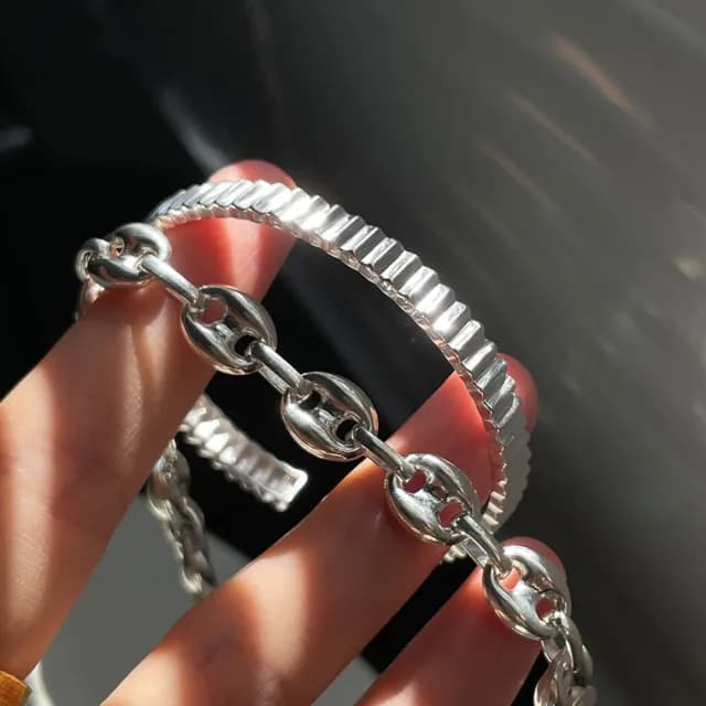 【LEESA】純銀手環\齒輪手鐲\情侶手環\閨蜜手環\簡約手環\不規則手環個性手環\銀手環\禮物\生日