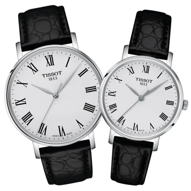 【TISSOT 天梭 官方授權】EVERYTIME 簡約對錶 父親節 禮物  送禮 推薦(T1434101603300+T1432101603300)
