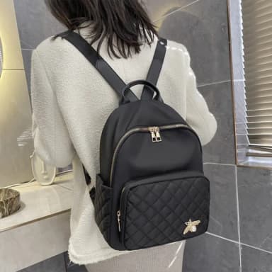 【MoonDy】防潑水包包 女生實用禮物 大容量後背包 菱格紋包包 黑色 尼龍後背包 雙肩包 韓國包包 媽媽包