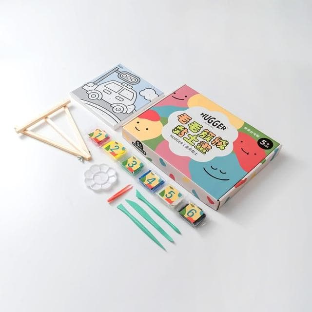 【HUGGER】簇絨黏土數字畫 小汽車(手工手作 DIY 有框 環保永續 生日兒童節禮物 台灣製造)