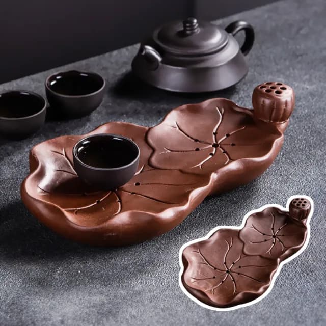 【匠心造器】中式家用紫砂陶瓷蓮花泡茶盤(茶托 瀝水盤 托盤 防滑墊 茶具 墊茶壺 茶杯 茶台 茶道)
