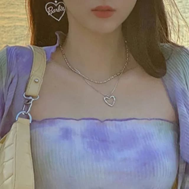 【MoonDy】情人節禮物 包包 項鍊 白金項鍊 項鍊女 愛心項鍊 日系項鍊 韓國項鍊 小眾設計 雙層疊帶 復古項鍊