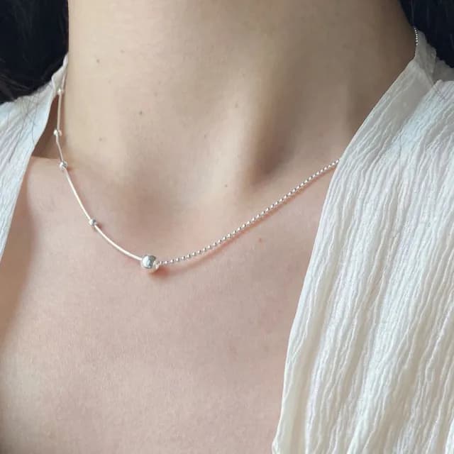 【LEESA】925純銀項鍊\串珠項鍊\女項鍊\正生純銀\學生項鍊\正韓純銀項鍊\女生飾品\女孩生日禮物