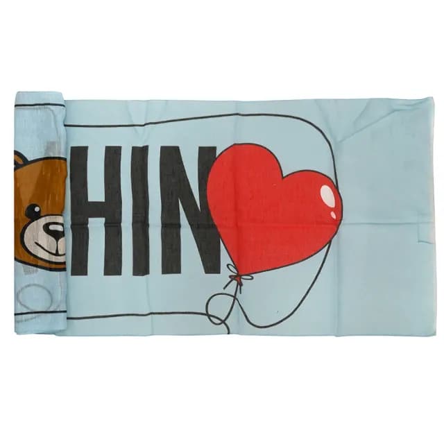 【MOSCHINO】經典LOGO泰迪熊大頭混紡薄披肩領巾圍巾(藍 小)