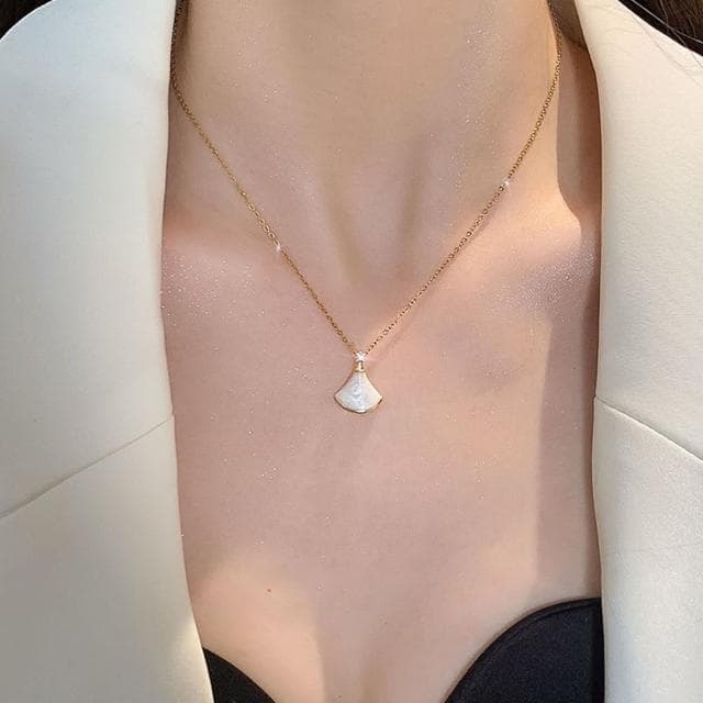 【LEESA】珍珠貝殼項鍊\銀飾品\韓國飾品\結婚禮物\純銀項鍊\造型珍珠項鍊\新娘飾品\高級飾品項