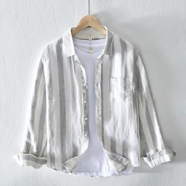 【巴黎精品】父親節禮物 襯衫長袖上衣(日系復古百搭條紋男裝a1et46)