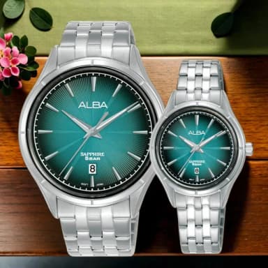 【ALBA】雅柏 綻放光芒 漸層藍綠情侶手錶 對錶 禮物 送禮 推薦(AS9T71X1+AH7CY9X1)