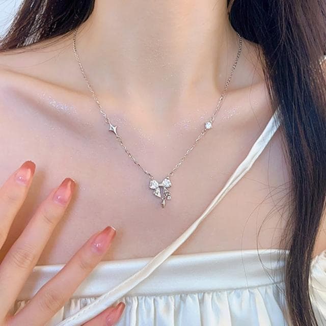 【KT DADA】微型項鍊 送女友 禮物 抗過敏項鍊 銀項鍊 純銀項鍊 輕奢項鍊 蝴蝶結項鍊 韓國項鍊 鎖骨鍊