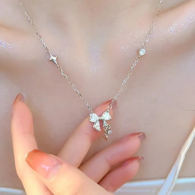 【KT DADA】項鍊 微型項鍊 送女友 禮物 抗過敏項鍊 銀項鍊 純銀項鍊 輕奢項鍊 蝴蝶結項鍊 韓國項鍊