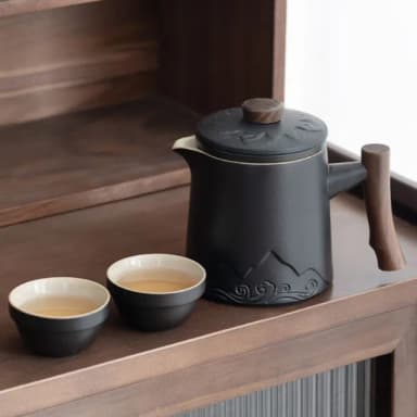 【TEA Dream】日式質感枯海岩四杯旅行茶具組(男生禮物 女生禮物 泡茶工具)