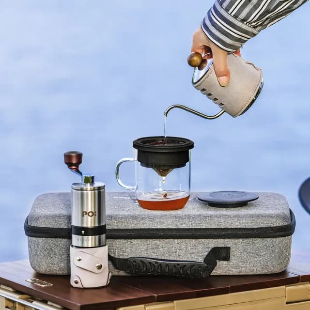 【PO:Selected】旅行咖啡手提三件組(手沖壺/磨豆機/咖啡杯350ml/多色可選/送禮物首選)