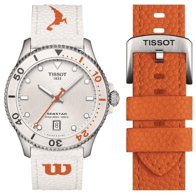 【TISSOT 天梭 官方授權】Seastar Wilson WNBA 石英手錶-40mm 加贈橘色錶帶 情人節 禮物(T1204101701100)
