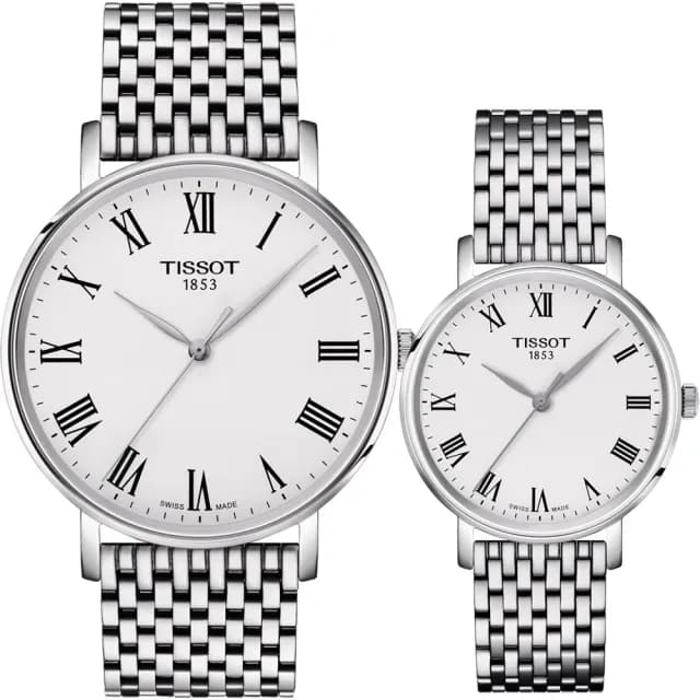 【TISSOT 天梭 官方授權】Everytime 羅馬經典情侶手錶 對錶 禮物(T1434101103300+T1432101103300)