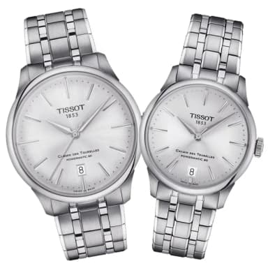 【TISSOT 天梭 官方授權】杜魯爾 時尚機械對錶 母親節 禮物 推薦(T1398071103100+T1392071103100)