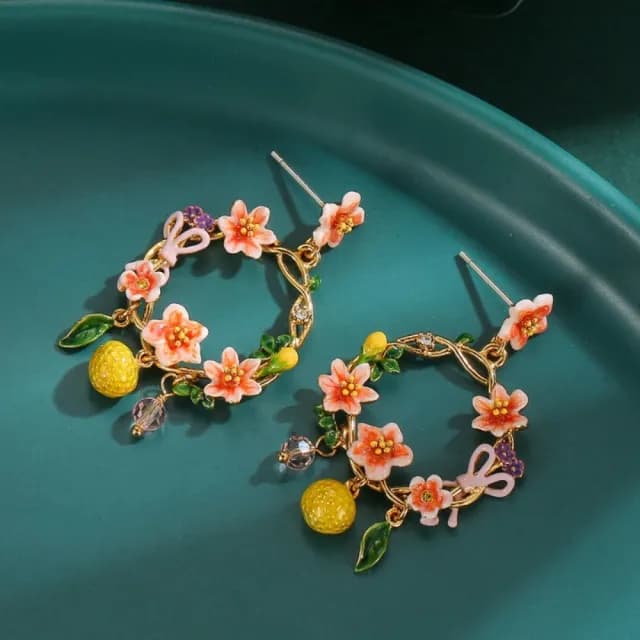 【巴黎精品】現貨+預購 耳環琺瑯耳飾(丁香花環檸檬流蘇女飾品a1gf6)