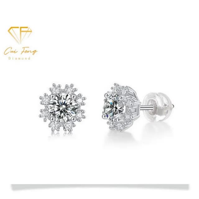 【CF鑽飾】耳環 莫桑鑽《冰雪秘境》(雙11限定 耳釘 耳針 耳飾 禮物  求婚 生日)