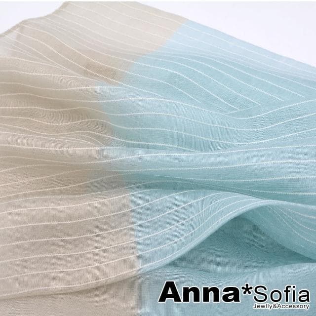【AnnaSofia】真絲羊毛混紡大尺寸披肩絲巾圍巾-粉彩直條紋拼色 現貨(藍系)