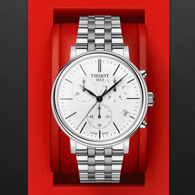 【TISSOT 天梭 官方授權】CARSON 簡約時尚 三眼計時石英腕錶 七夕 情人節 送禮 推薦(T1224171101100)