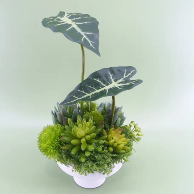 【HUGO DECO 榆果傢飾】觀音蓮葉多肉香氛植栽(擬真植物/人造盆栽/綠化/佈置)