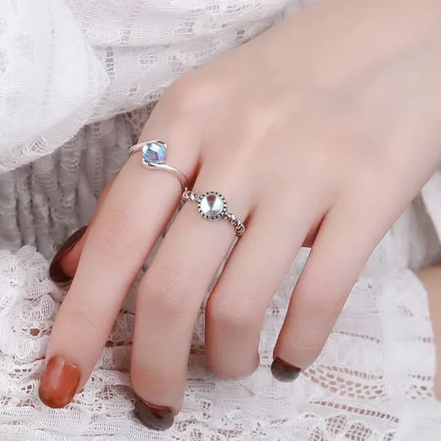 【MoonDy】情人節禮物 女戒指 月光石戒指 藍寶石戒指 麻花戒指  銀戒 純銀戒指  韓國戒指 氣質戒指 復古戒