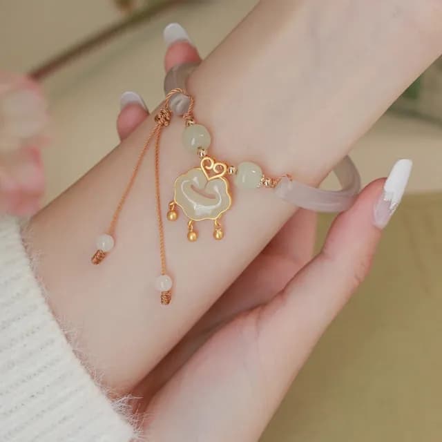 【KT DADA】包包 玉髓手鐲 生日禮物 手鐲 手環 手鍊女 純銀手環 和田玉手環 平安鎖手鍊 平安手鏈 開