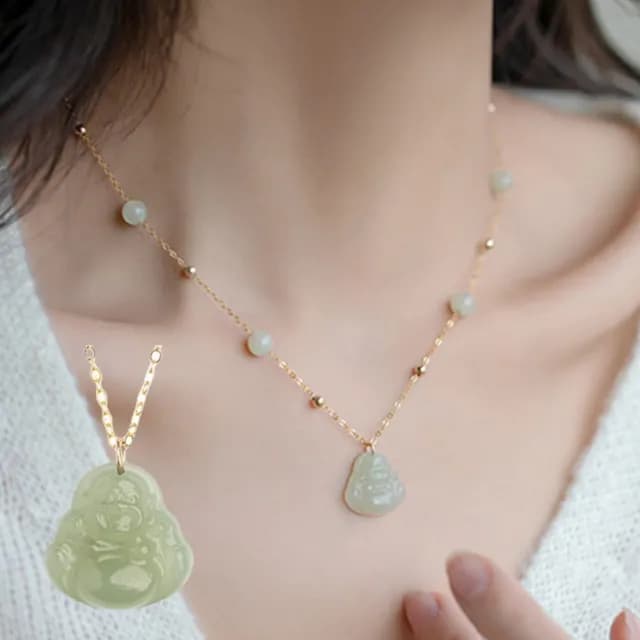 【LEEHER】雙11 天然和田玉/玉石項鍊/彌勒佛項鍊/項鍊/金項鍊/玉項鍊/寶石項鍊/項鍊吊墜/鎖骨項